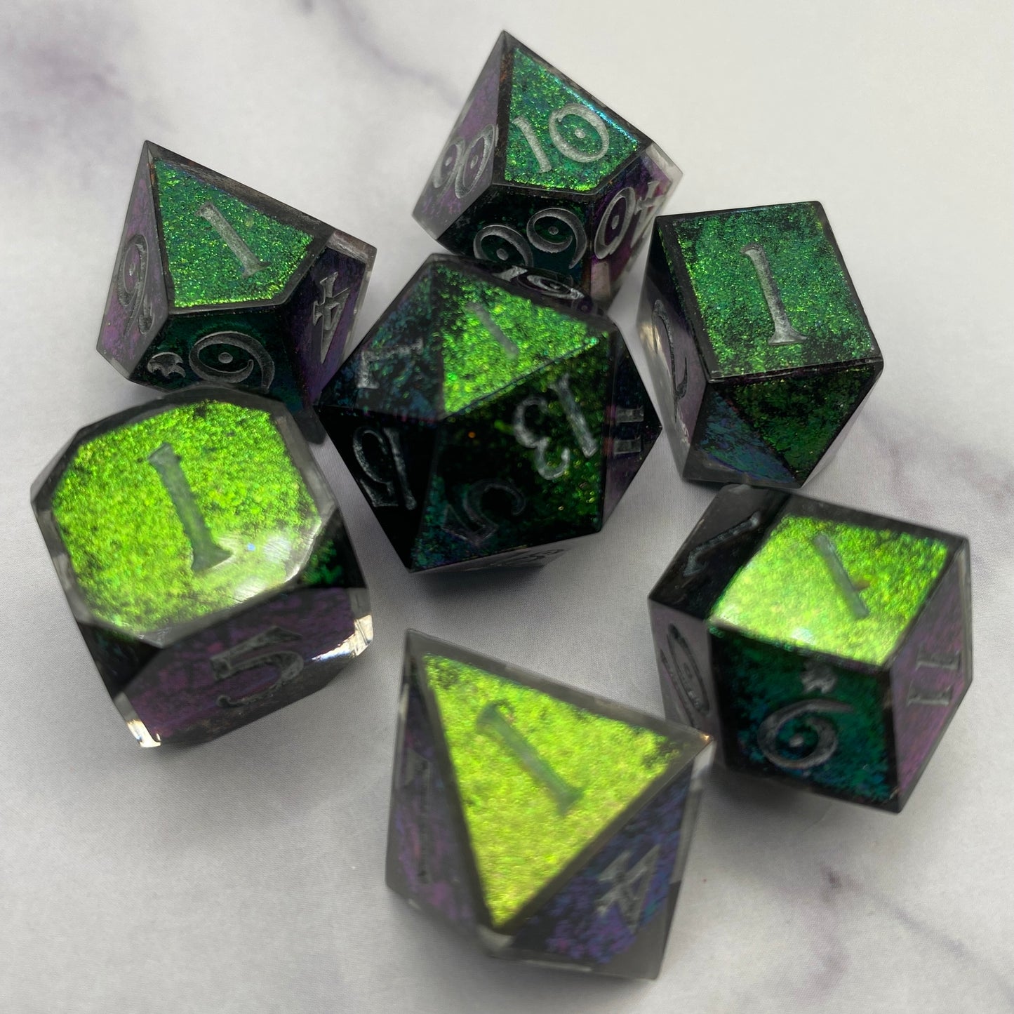 Green-Purple Colorshift- 8pc Dice Set